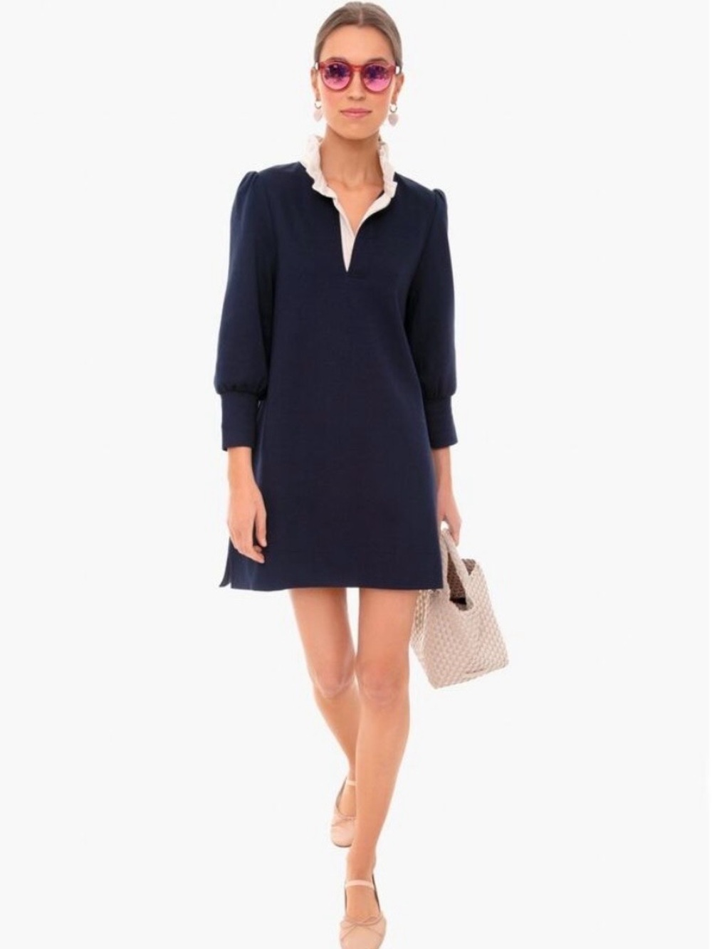 Pomander Place Navy Mini Dress with White Ruffle Collar